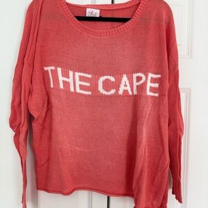 Pink Pineapple Coral Knit Sweater with 'THE CAPE' Text
